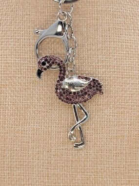 Purple Rhinestone Metal Flamingo Keychain Bag Charm